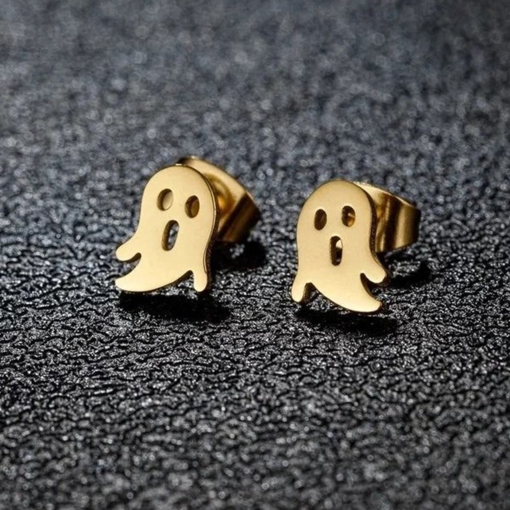 Ghost Earrings Stud Halloween‎ 18K Gold Plated 304 Stainless Steel Minimalist